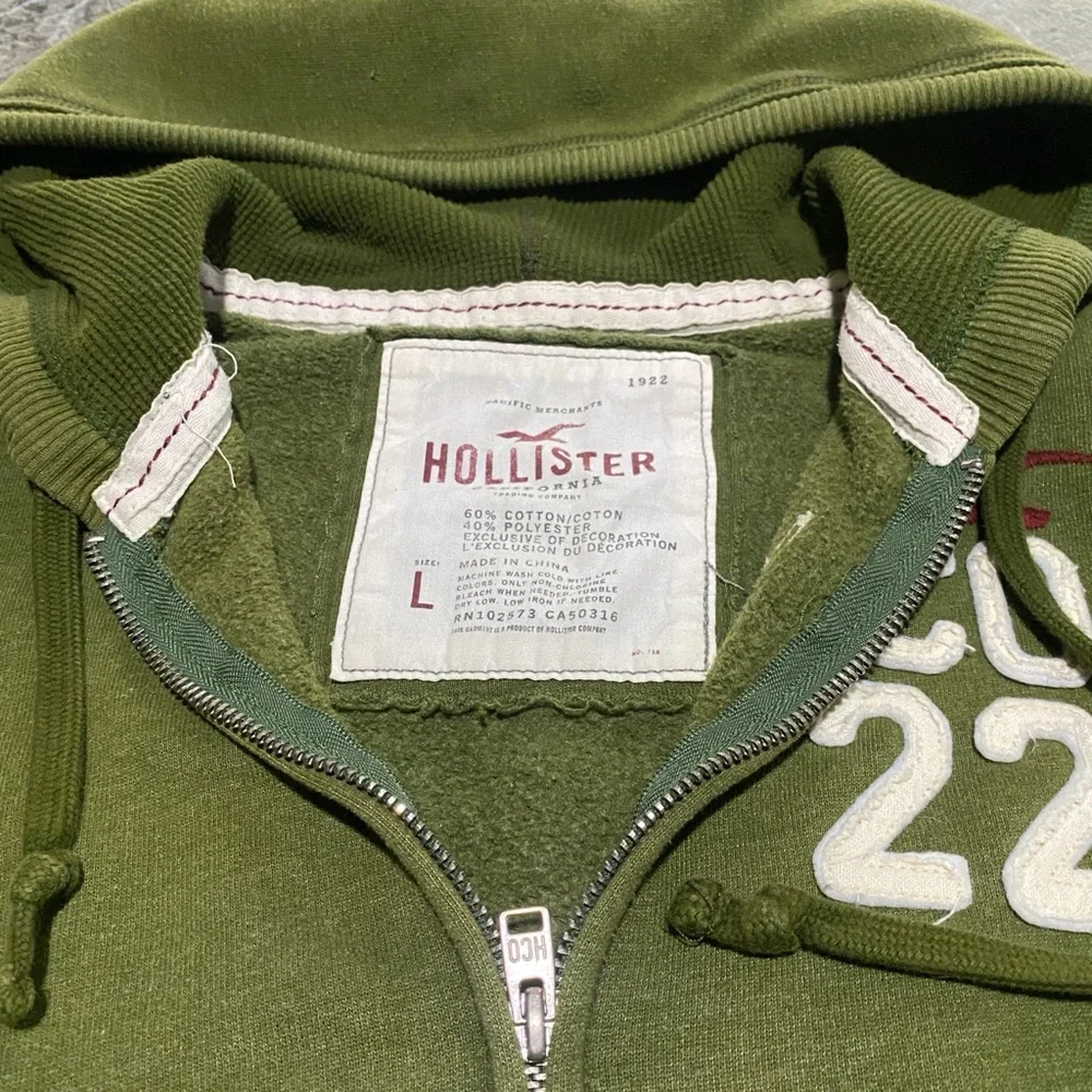 🔥 Y2K Hollister California Full Zip Hoodie Olive Green Women’s Large 🔥 - Picture 8 of 10